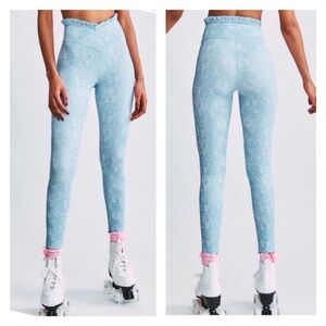 Love Shack Fancy- blue ribbon leggings with ruffle band